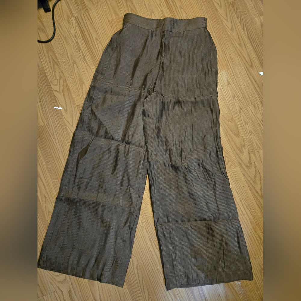 brown satin wide leg pants